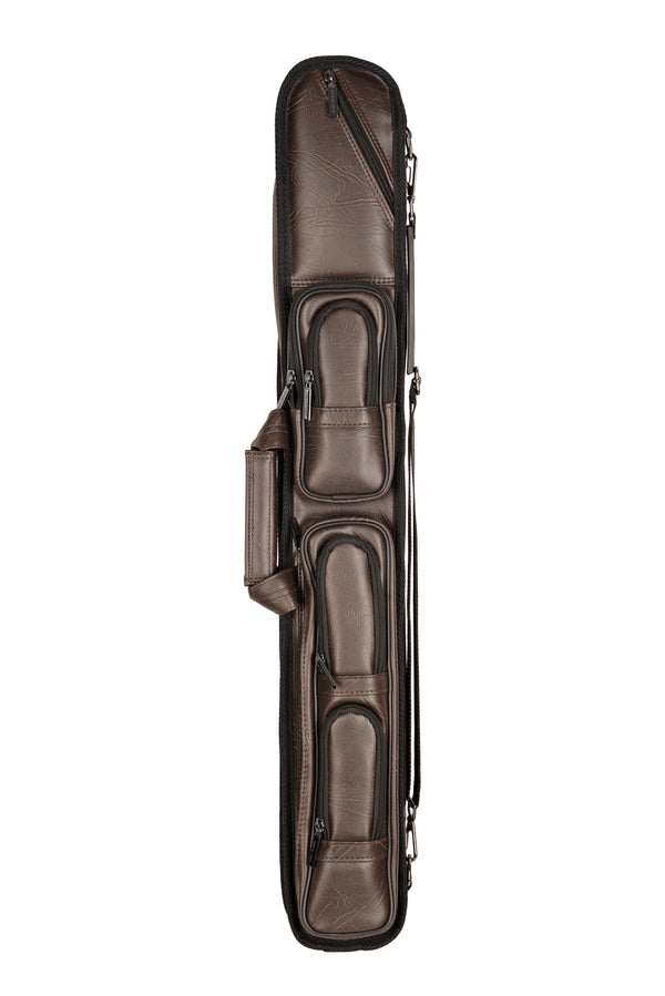 ASKA Soft Leatherette Pool Cue Case, 2B4S Brown, LS24BRN, front view with pockets.