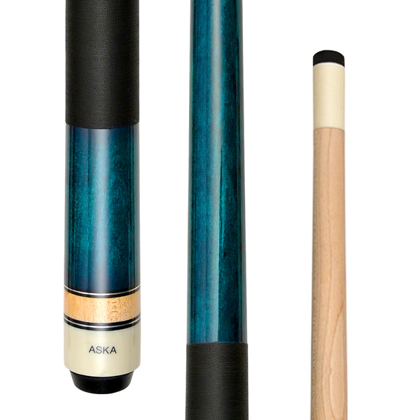 ASKA Blue short pool cue butt and maple shaft. LCS42BLU