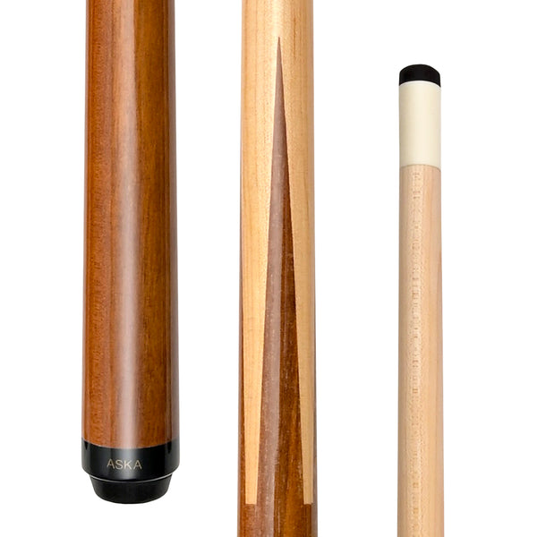 ASKA Short Pool Cue detail of spliced maple and wrapless handle. SSP