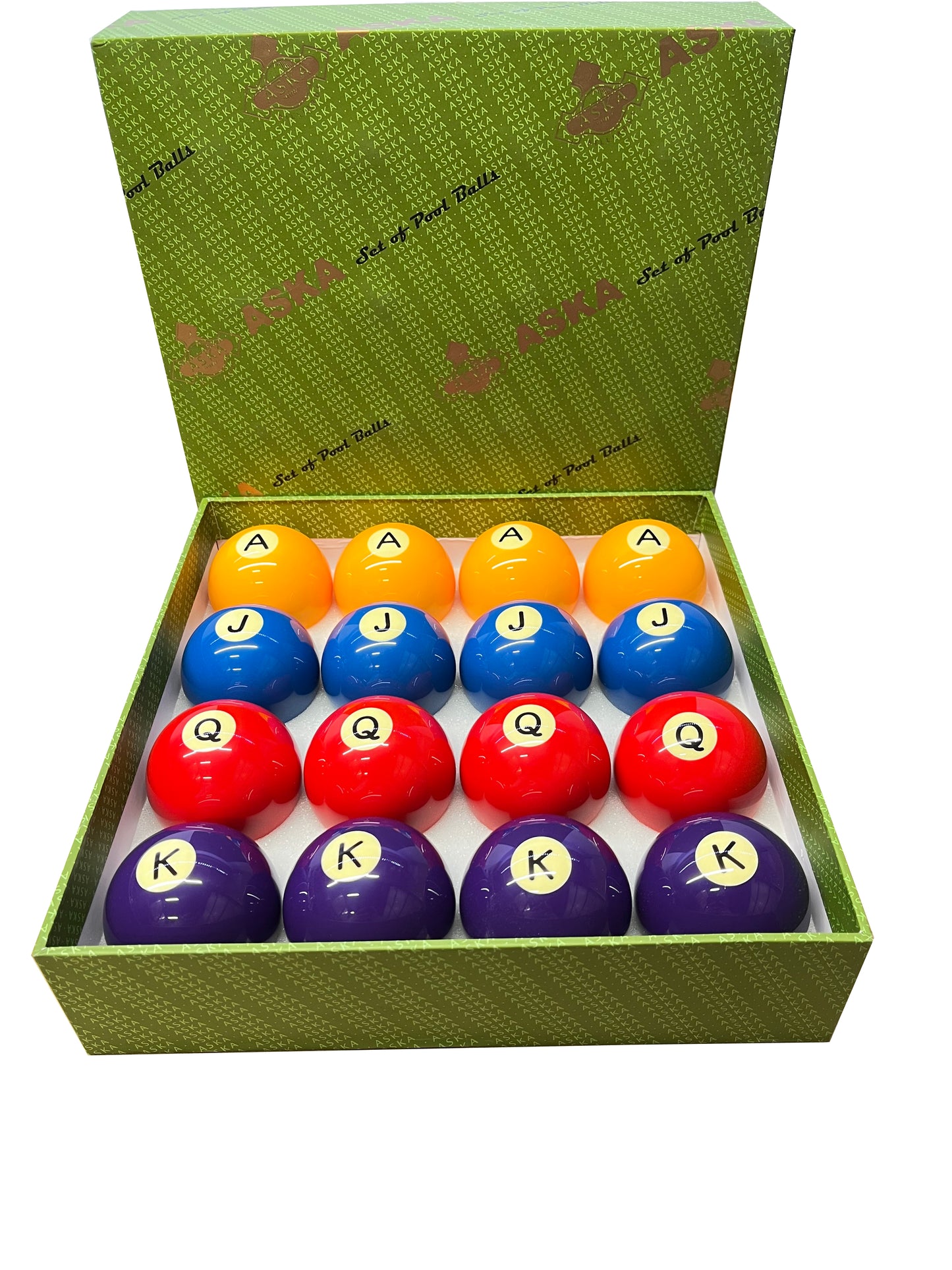 Aska Billiards Grade A POKER Balls Set, 16 Balls, 2 1/4 inch, PBPOKER