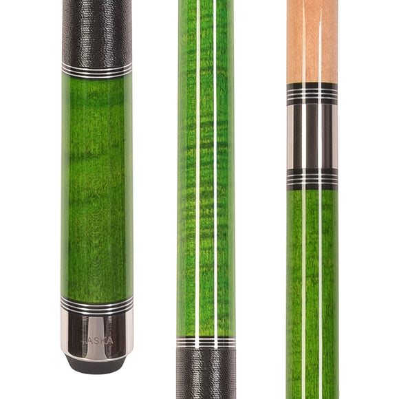 ASKA Pool Cue Stick TR GREEN, Maple Shaft, 5/16x18 Metal Joint, Black Irish Linen, Triple Rings, 12.75mm Tip, TRGRN