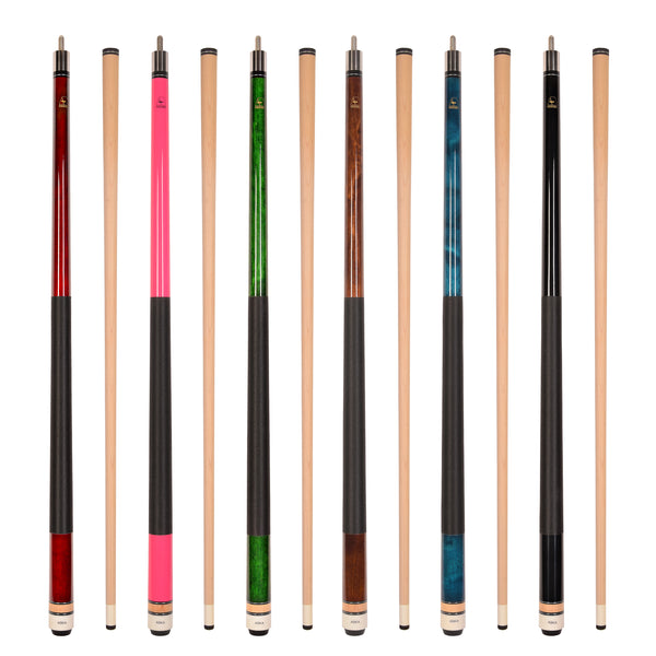 ASKA L2 6-piece pool cue set with separate shafts, multiple colors. L2S6PNK