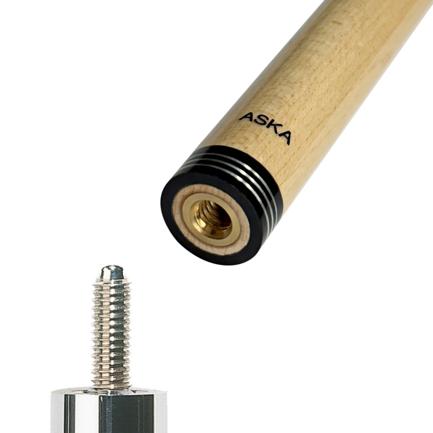 ASKA Extra Spare Shaft 5/16x18 Thread Joint 12.75mm Hard Brown Tip. Canadian Hard Rock Maple, Black Collar with Triple Ring, 29 inches, XSTR-18 billiard pool cue stick by ASKA
