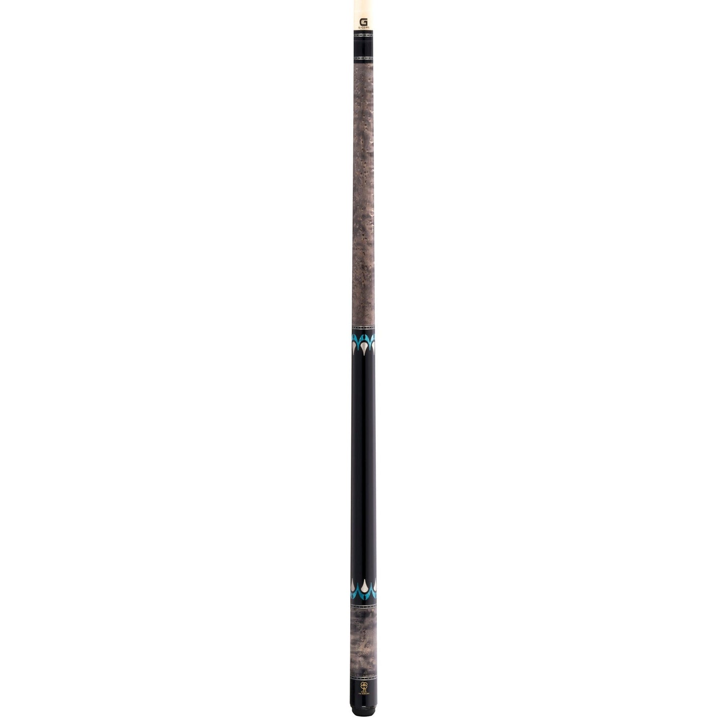 McDermott H650 pool cue detail: G-Core shaft with 3/8x10 joint and Navigator Black tip.