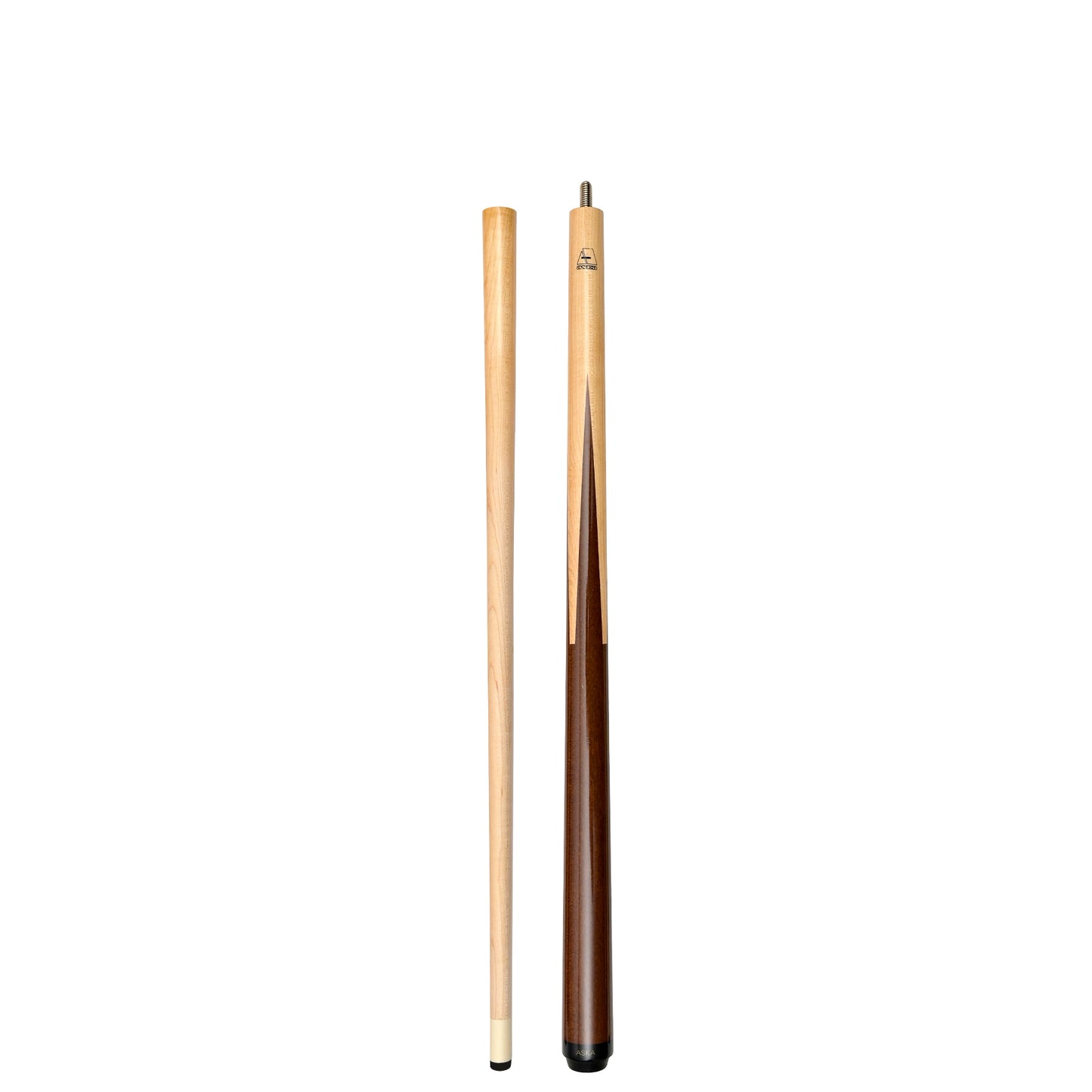 Full view of short pool cue with shaft detached