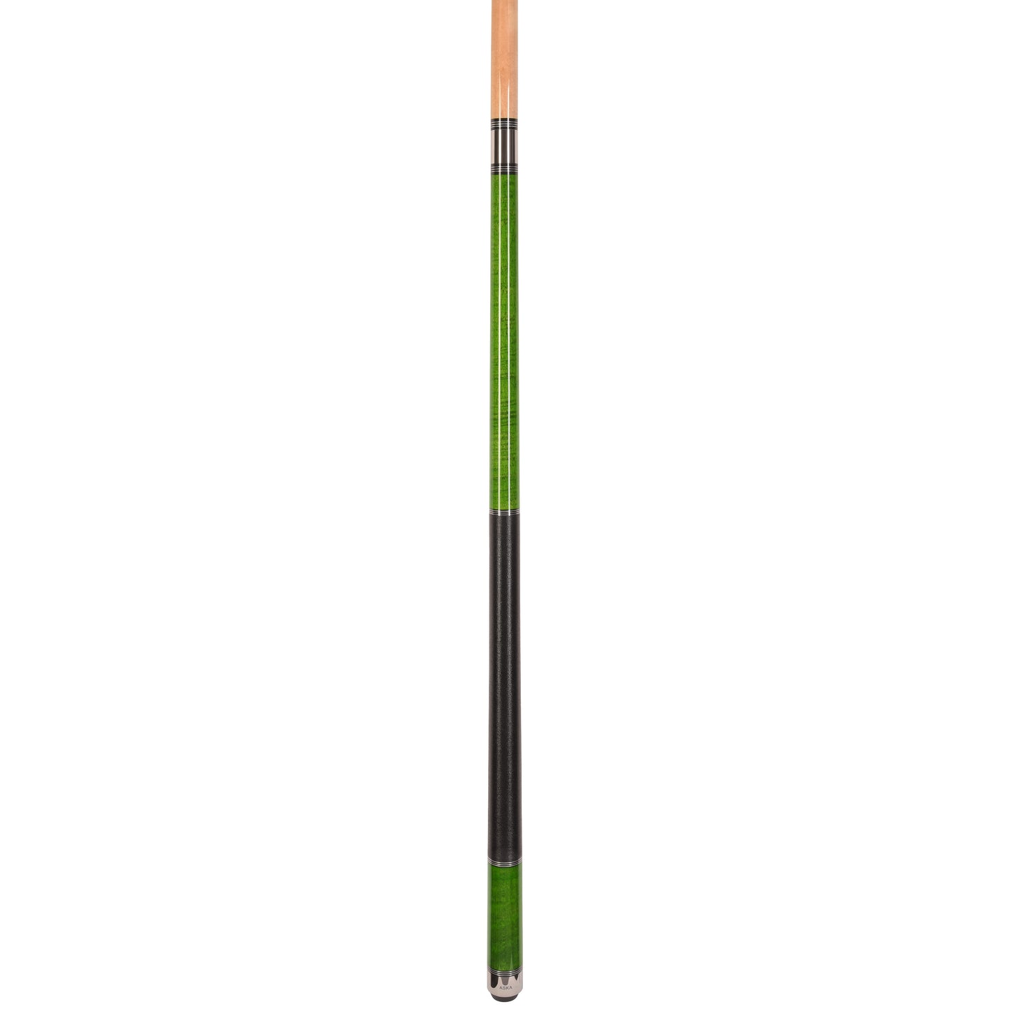 ASKA Pool Cue Stick TR GREEN, Maple Shaft, 5/16x18 Metal Joint, Black Irish Linen, Triple Rings, 12.75mm Tip, TRGRN