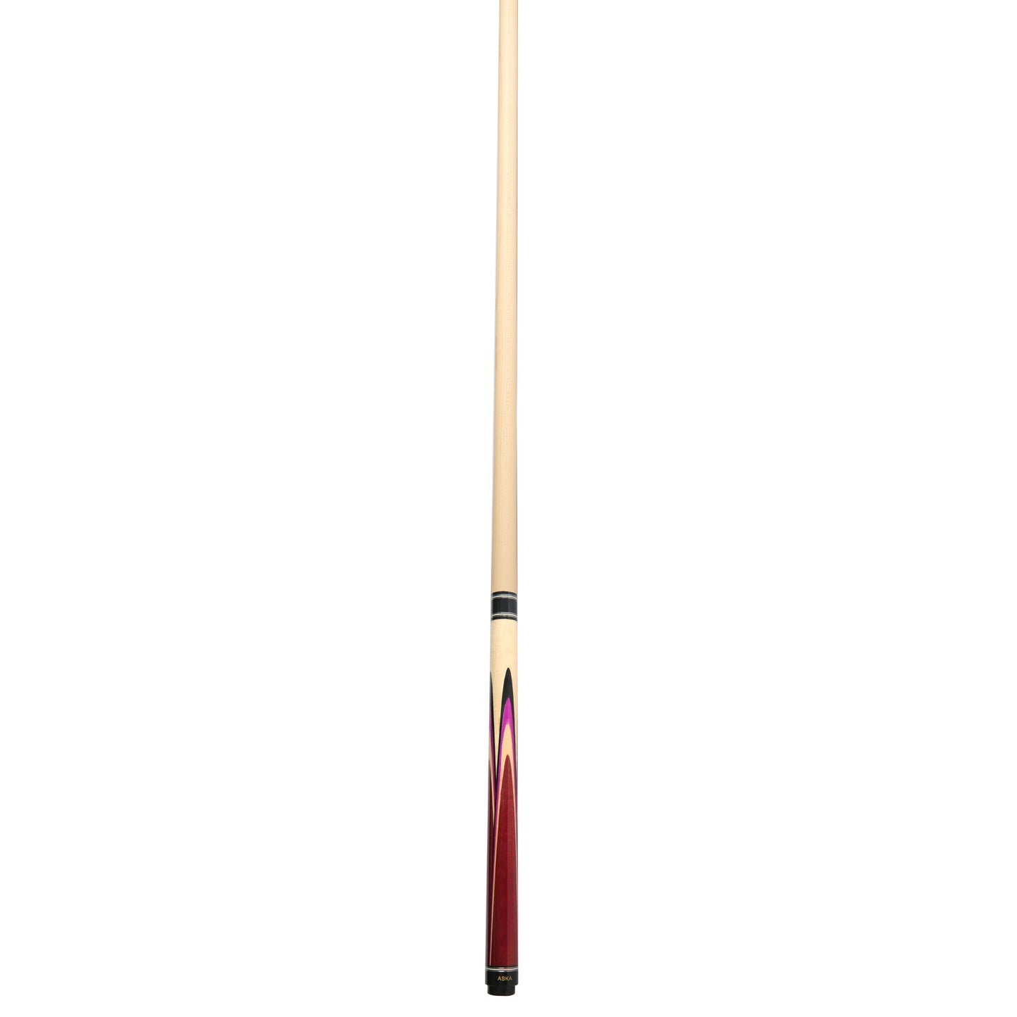 Profile view of the assembled jump cue against a white background.