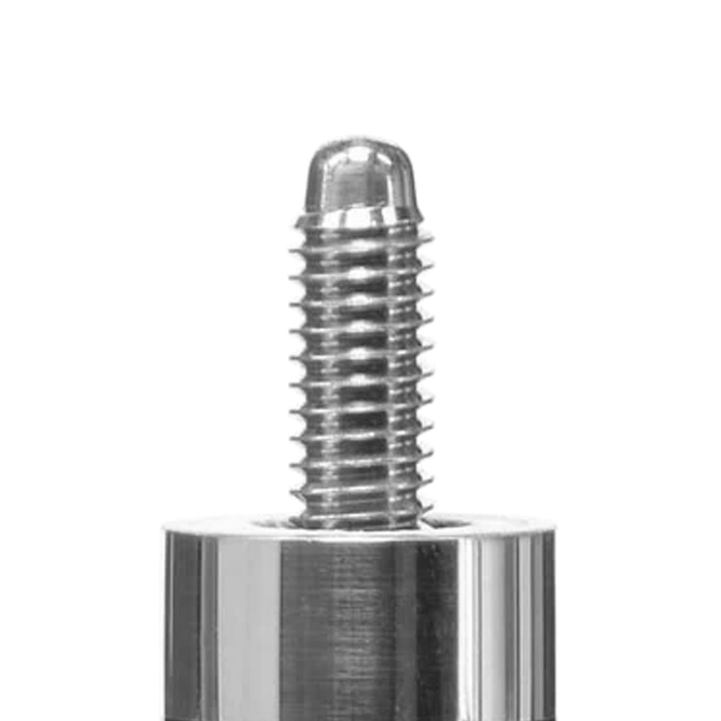 Close-up of the threaded pin of a billiard cue joint protector.