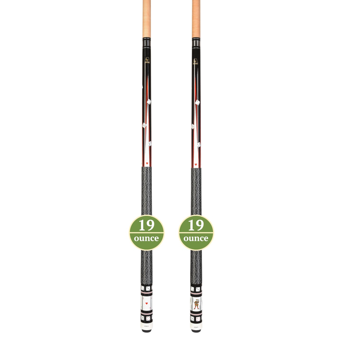 ASKA Set of 2 Poker Theme Pool Cue Sticks – Aces & Jokers, 58