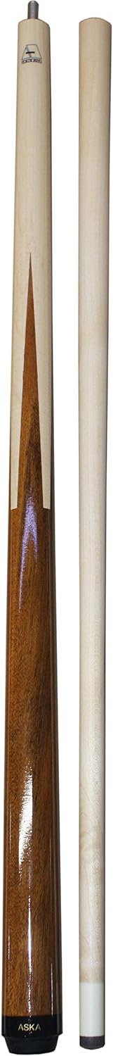 Close-up view of the spliced maple design on a pool cue.