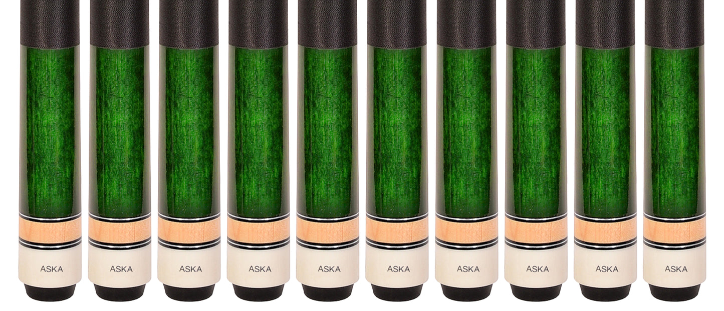 Lot of 10 Green ASKA L2 Billiard Pool Cues, 58