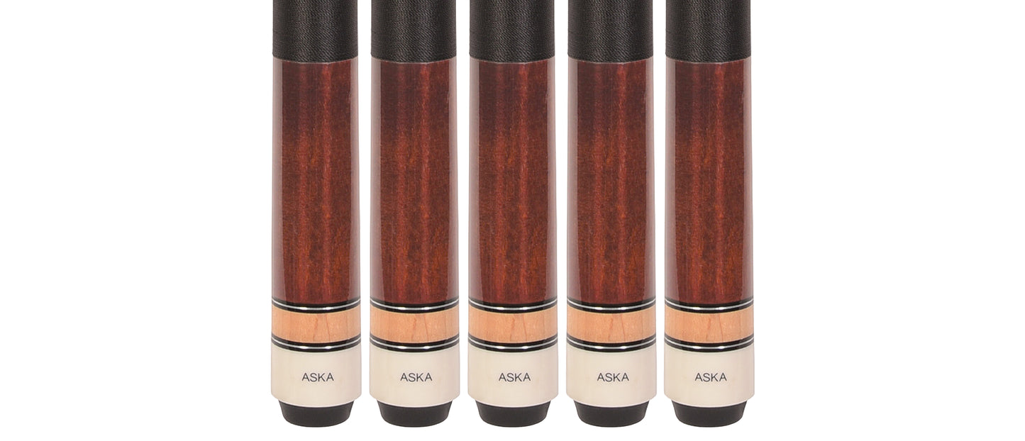 Set of 5 Mahagony Aska L2 Billiard Pool Cues, 58" Hard Rock Canadian Maple, 13mm Hard Tip, Mixed Weights, L2S5MAH