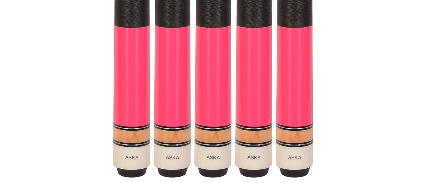 Set of 5 PINK Aska L2 Billiard Pool Cues, 58" Hard Rock Canadian Maple, 13mm Hard Tip, Mixed Weights, L2S5PNK