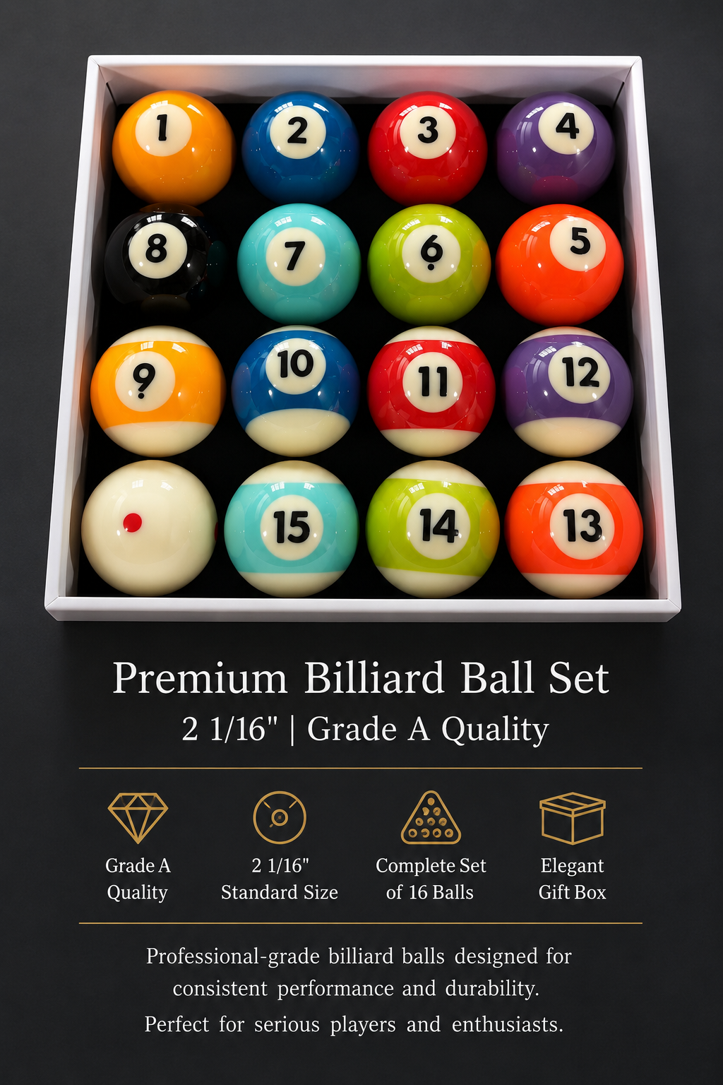 ASKA Boston Numbered Pool Ball Set – Pastel Edition, Grade A, 2-1/16