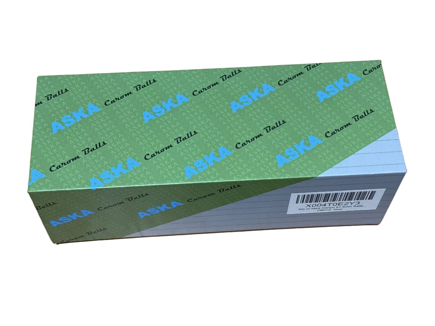 Packaging box for billiard balls, showing branded design details.