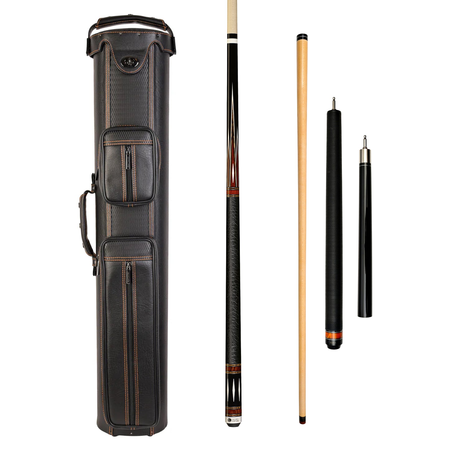 ASKA cue and case combo featuring a pool cue and three shafts. LZC39COMBO