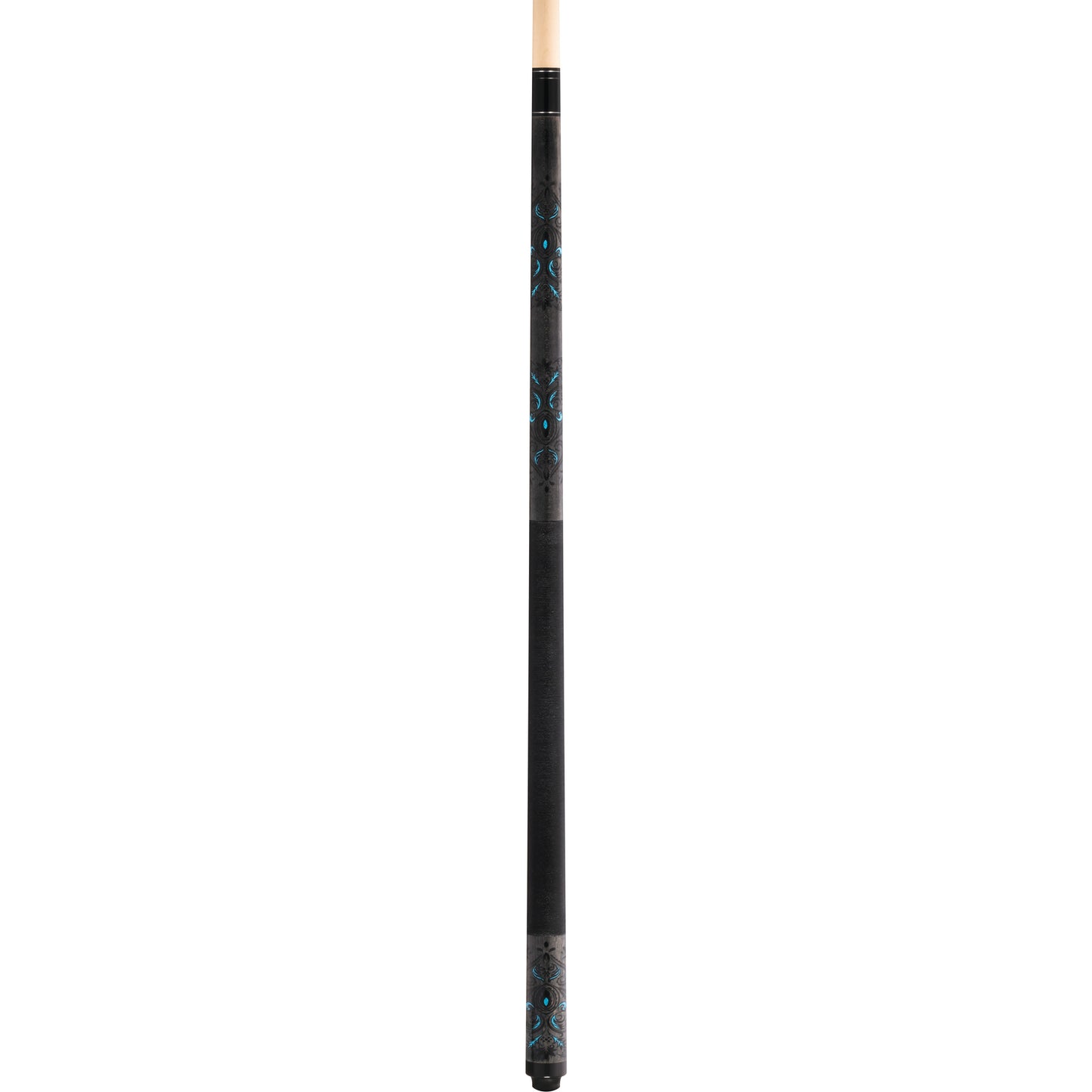 McDermott Lucky L51 pool cue, full view of grey stained maple design with overlay graphics.