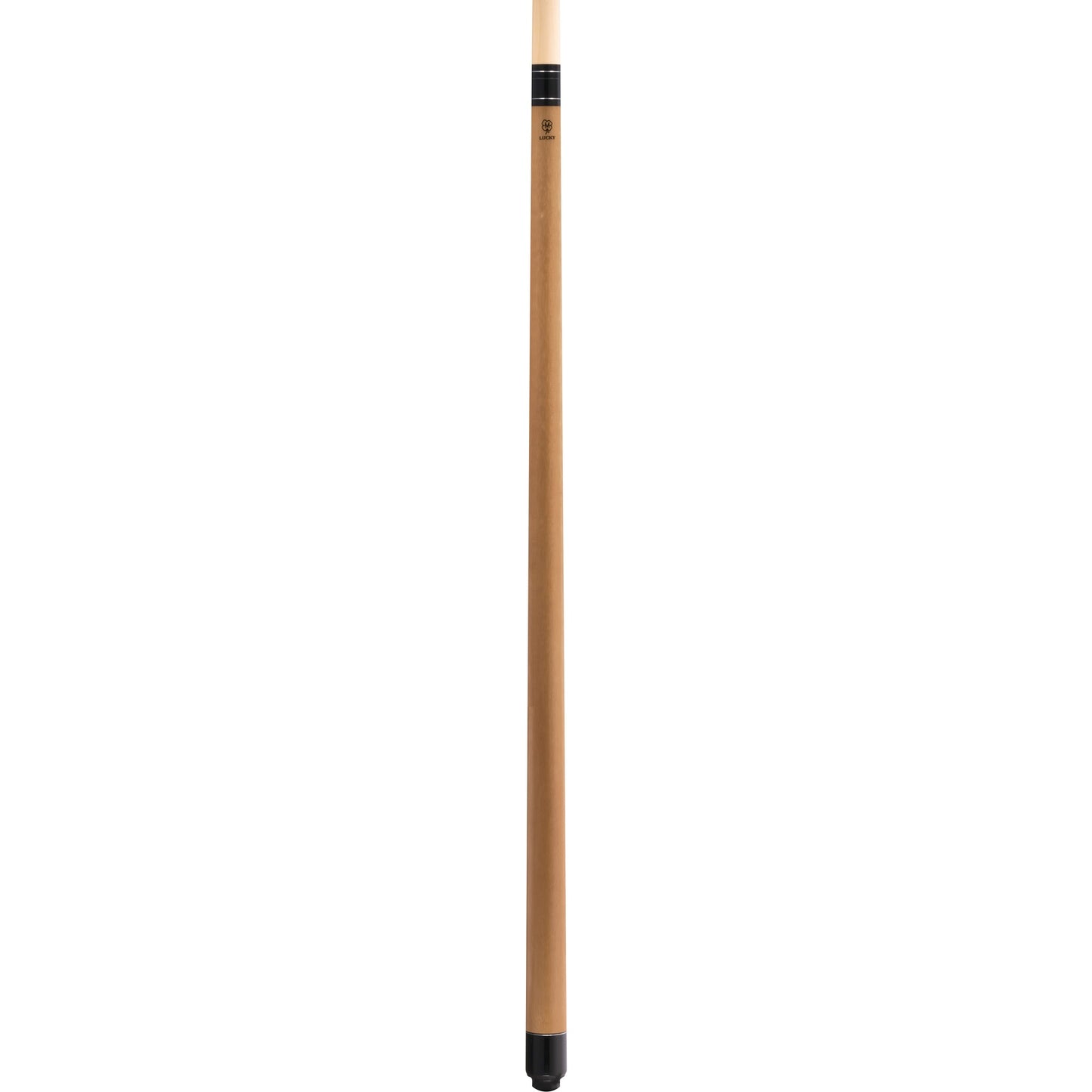 McDermott Lucky L70 Pool Cue, full view. Light brown stained maple finish with wrapless handle and maple shaft.