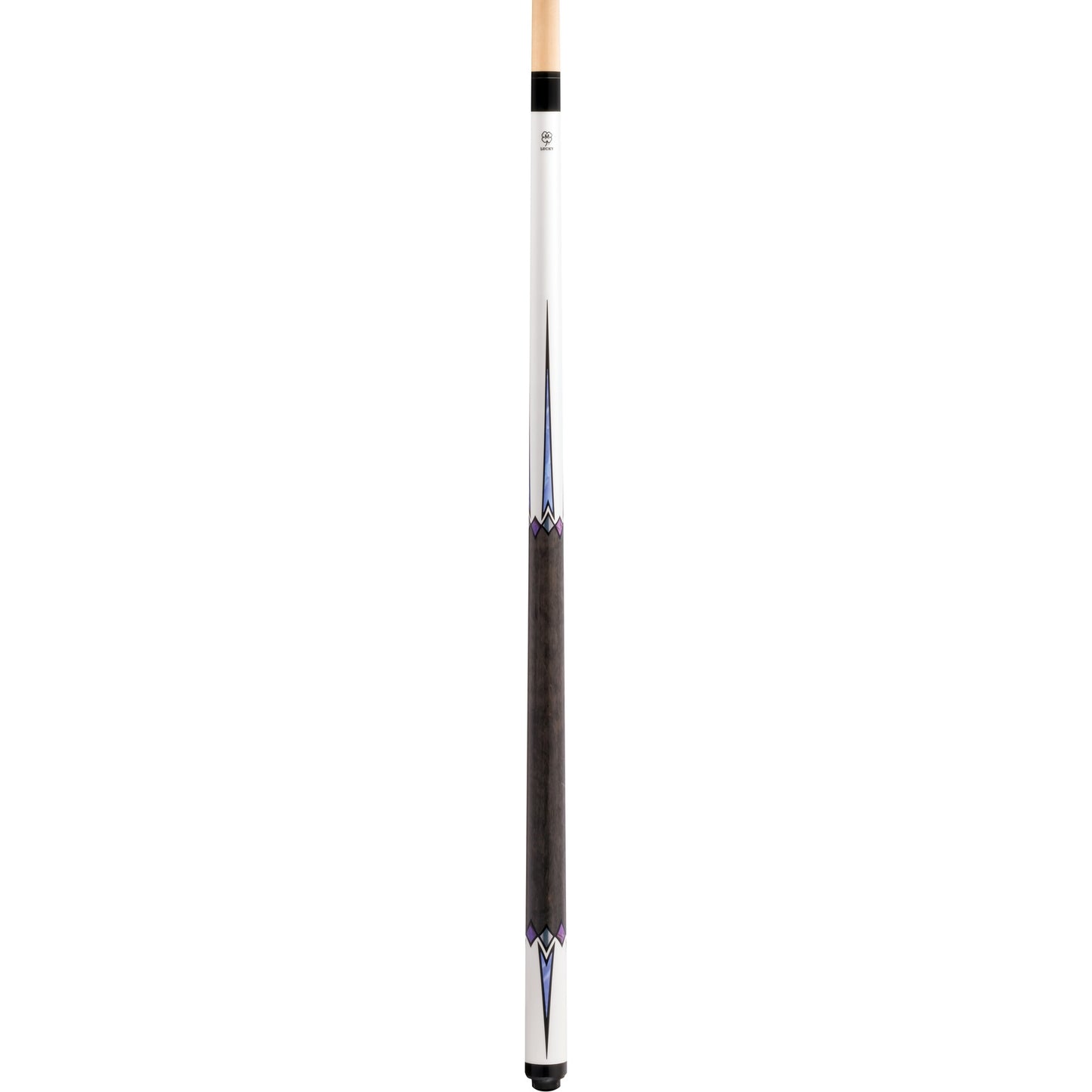 Lucky L75 Pool Cue – White Finish with Multi-Color Points, Wrapless Grey Handle, Hard Rock Maple, 3/8x10 Joint billiard pool cue stick by ASKA