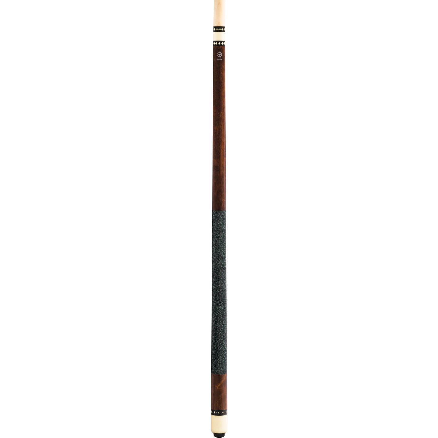 Full view of McDermott Lucky L9 Pool Cue featuring cherry stained maple finish, overlay index rings, and Irish linen wrap.