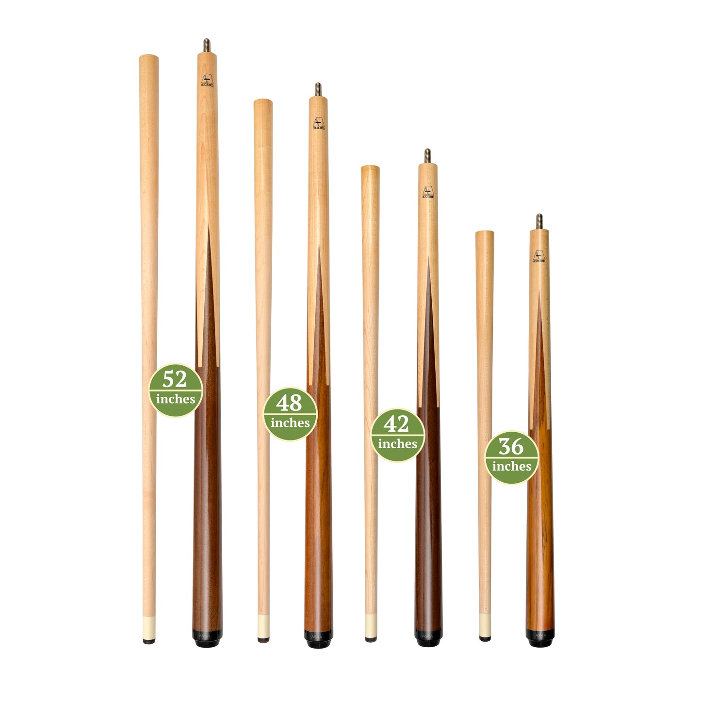 Set of 4 Short Pool Cues – ASKA Sneaky Pete Spliced Maple Cue Set for Small Spaces (SSP4) billiard pool cue stick by ASKA