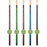 Set of 5 Aska LECN Billiard Pool Cues, 58" Hard Rock Canadian Maple, 13mm Hard Leather Tip, Mixed Weights and Colors, LECN5