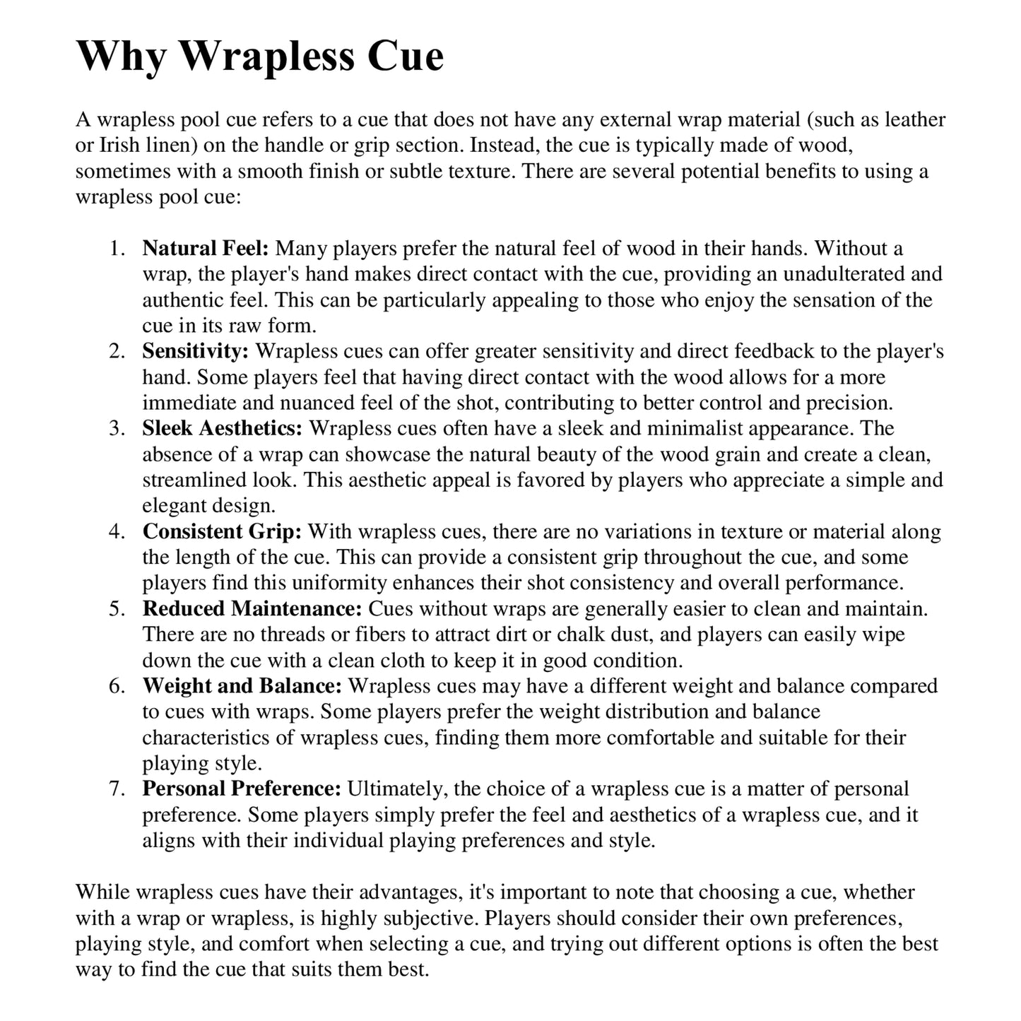 Set of 7 Aska L3 Pool Cue Sticks, 58", 13mm Tip, Hard Rock Canadian Maple Shaft, Wrapless, L3S7