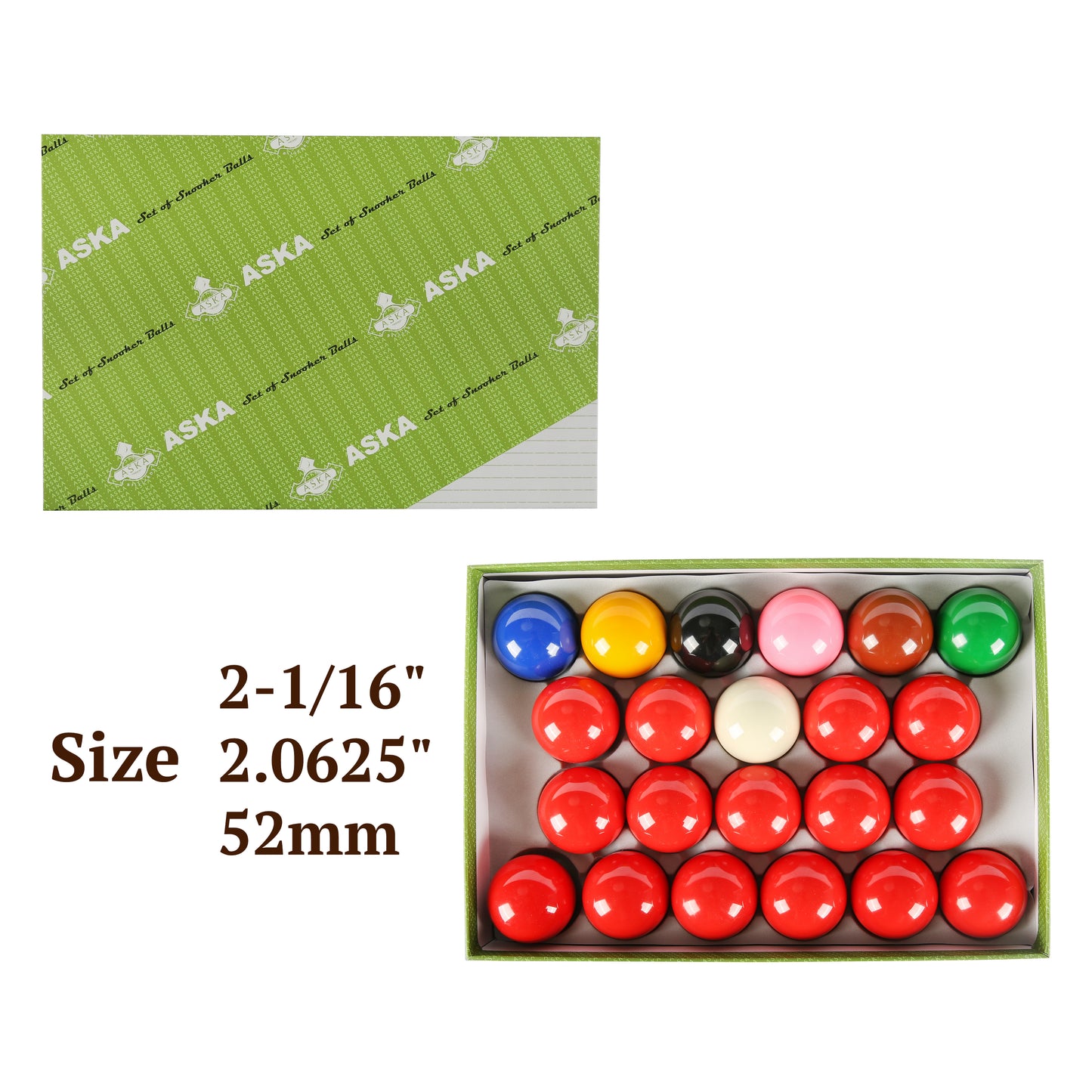 Aska Billiards Snooker Balls Set SB02, 2 Balls Including a Cue Ball, 2 1/16 inch