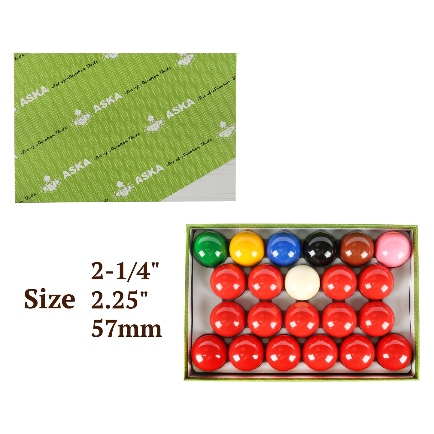 Aska Billiards Snooker Balls Set SB01, 2 Balls Including a Cue Ball, 2 1/4 inch billiard pool cue stick by ASKA