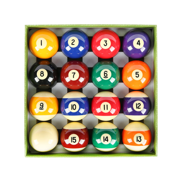 Aska Billiards Pool Boston Numbered Balls Set, 16 Balls Including a Cue Ball, 2 1/4 inch, PB01A