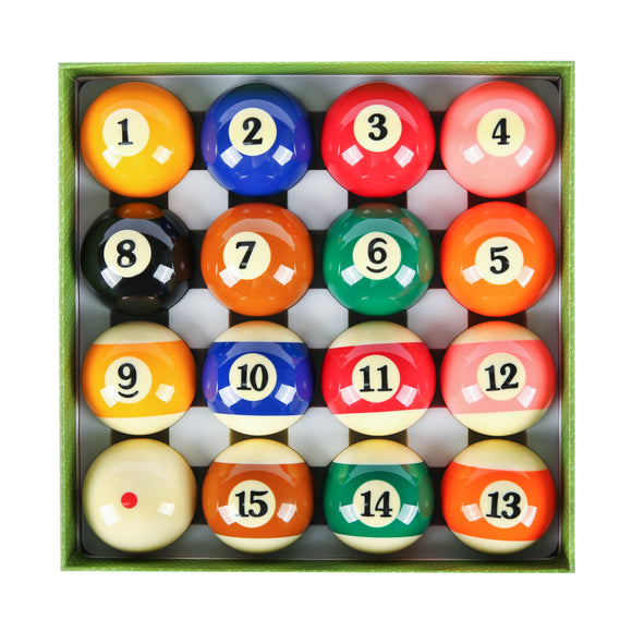 Aska Billiards Pool Boston Numbered Balls Set, 16 Balls Including a Cue Ball, 2 1/4 inch, PB03