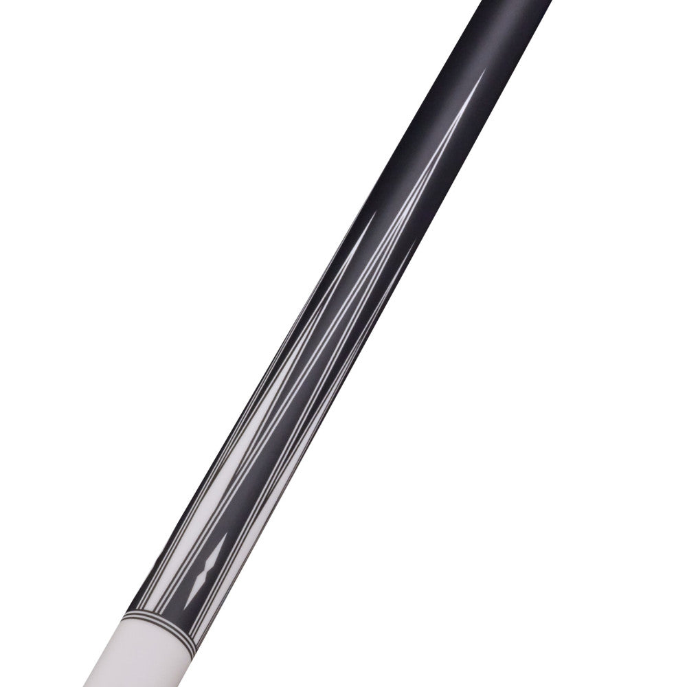 Detail of the cue's upper section featuring sharp graphic lines.