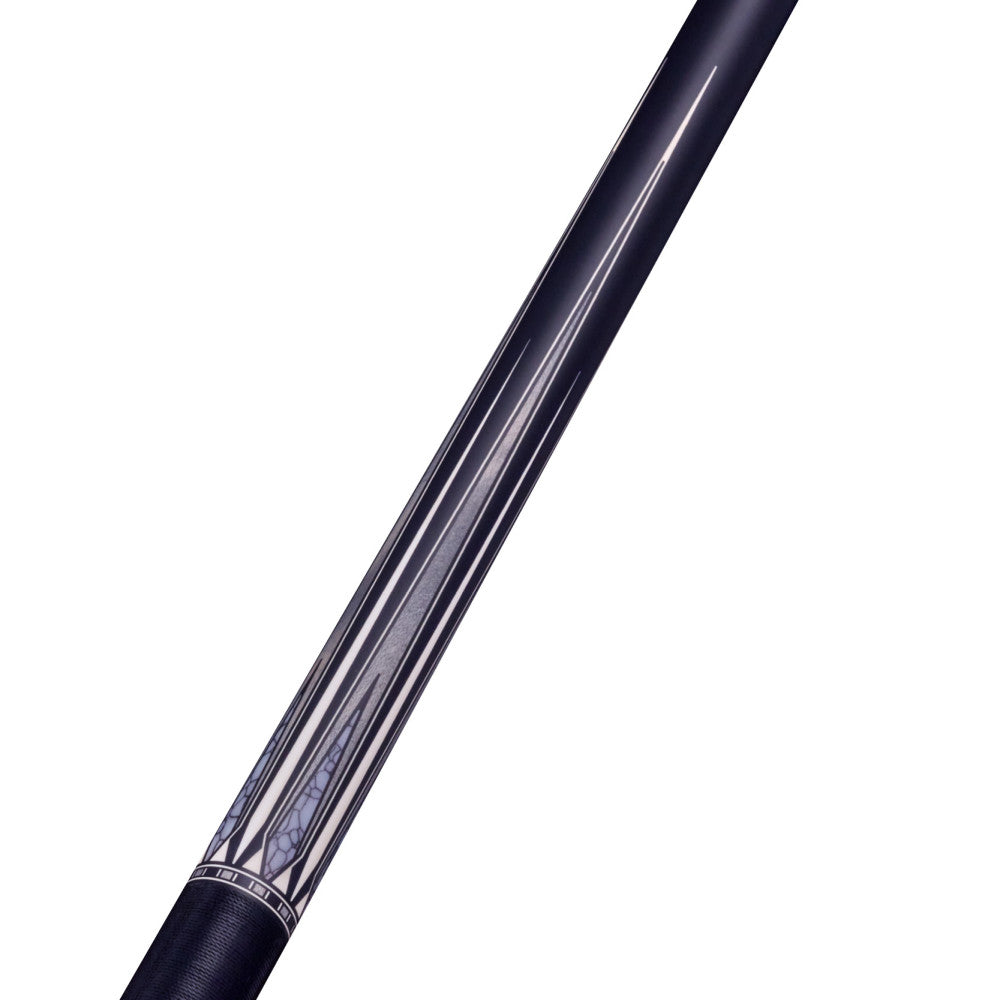 Detail of the Classic Noir cue's forearm with graphic inlay design.