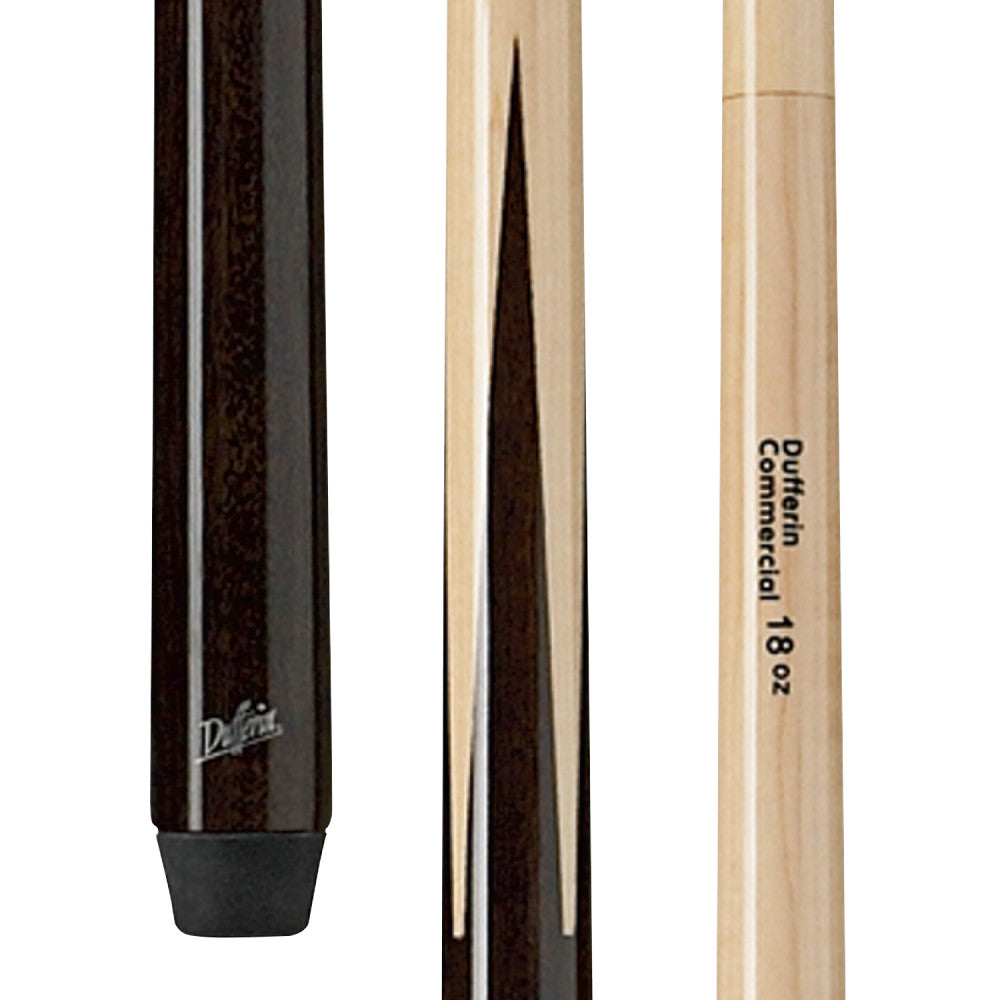 Rear view of the Commercial cue showcasing its tapered maple shaft.
