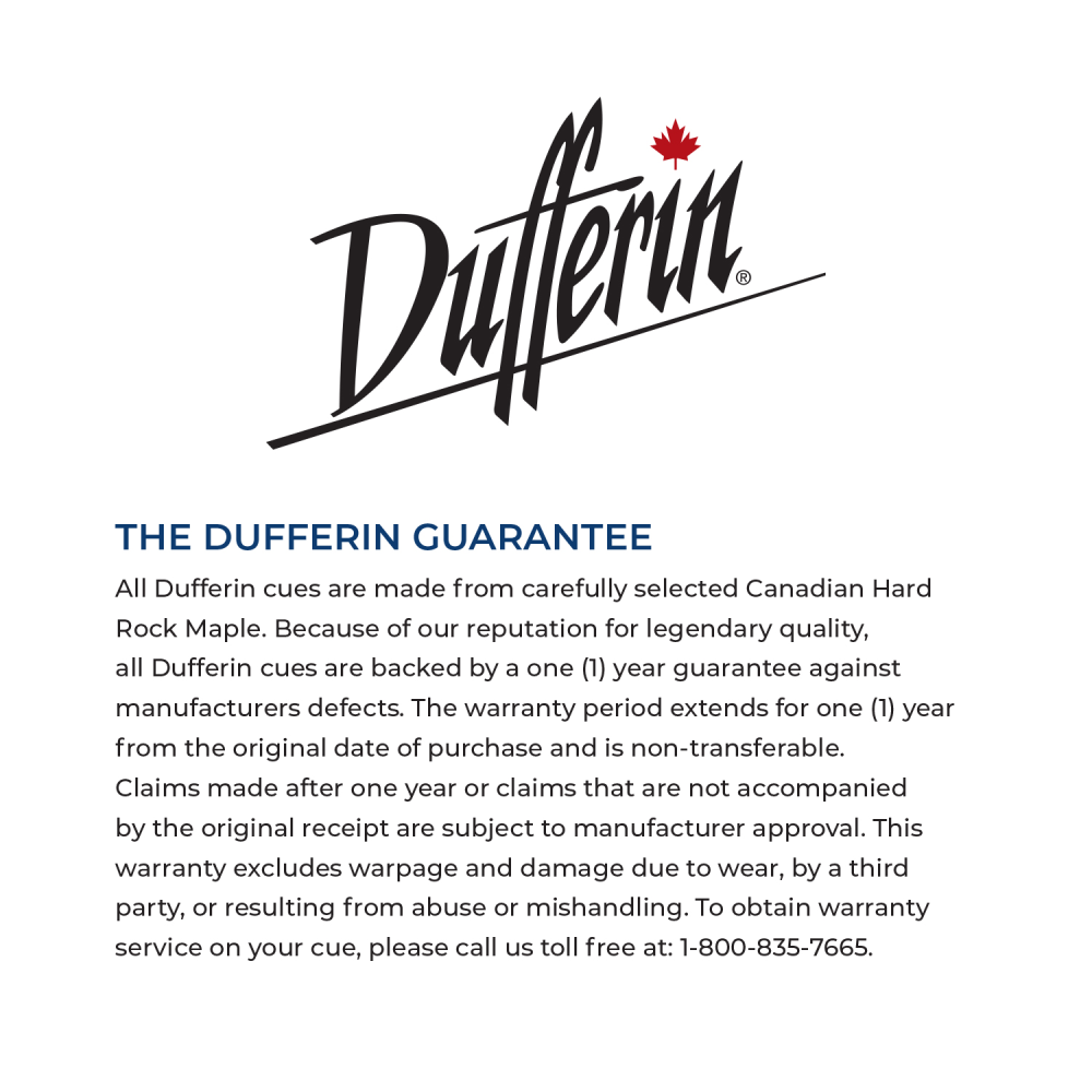 Text graphic detailing the Guarantee for their billiard cues.