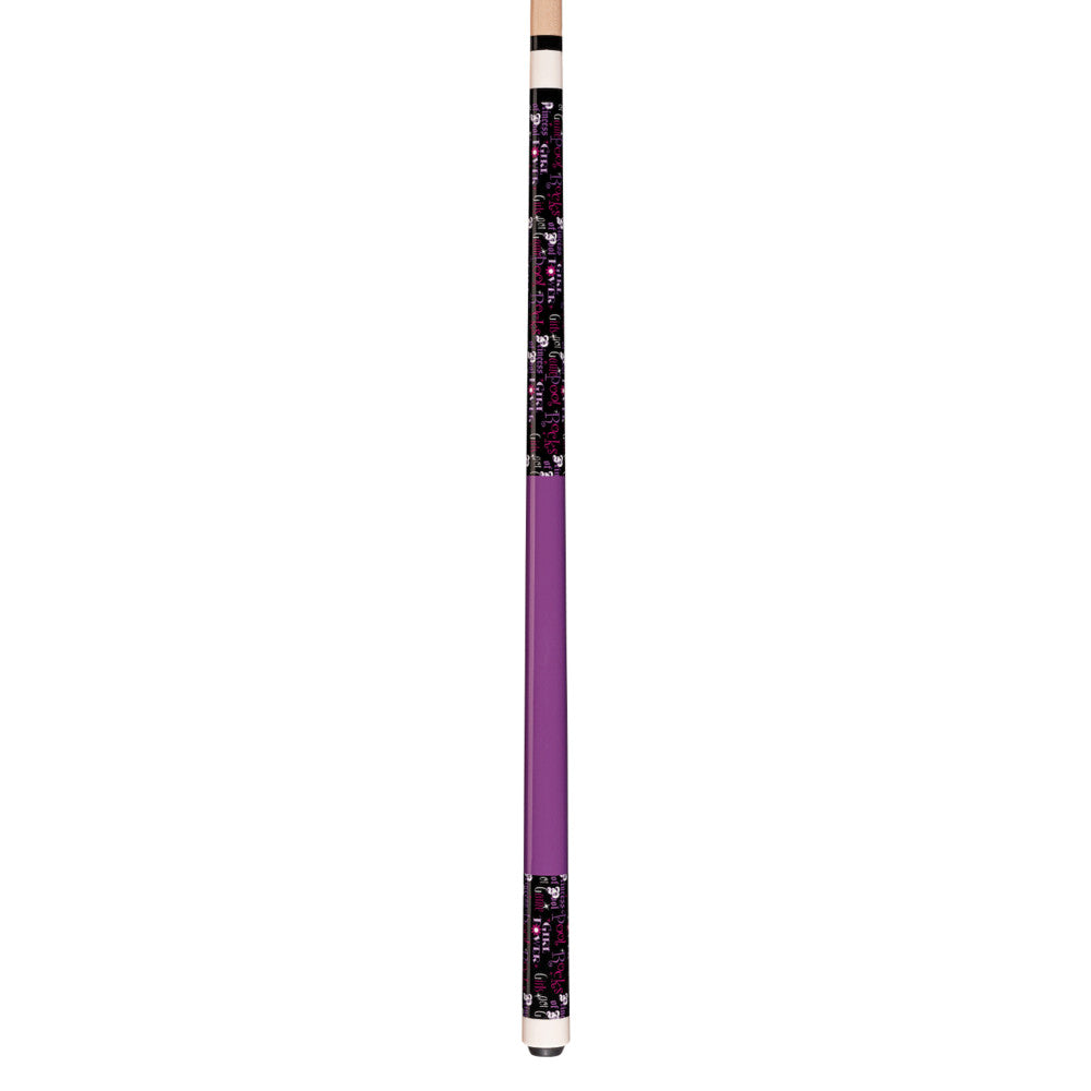Full view of the Shorty Cue showcasing its purple design and wrap.