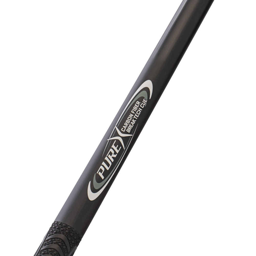 High-resolution shot of the carbon fiber weave and Pure X branding on the shaft.
