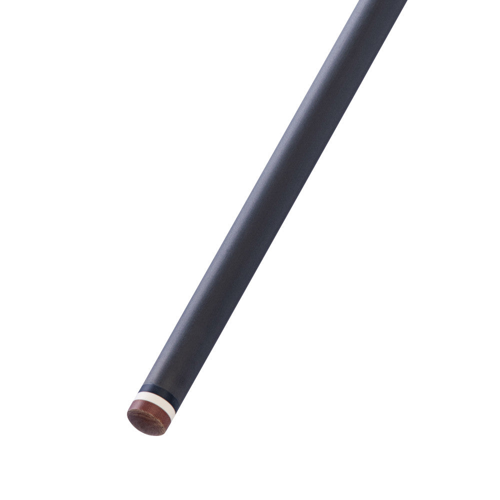 Angled close-up of the bottom section of the cue shaft and its tip.