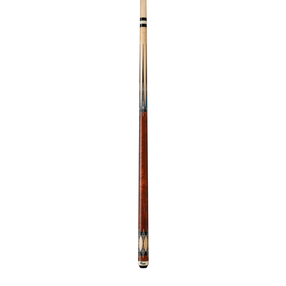 Full view of the RG218 cue with brown stained butt and natural wood shaft.