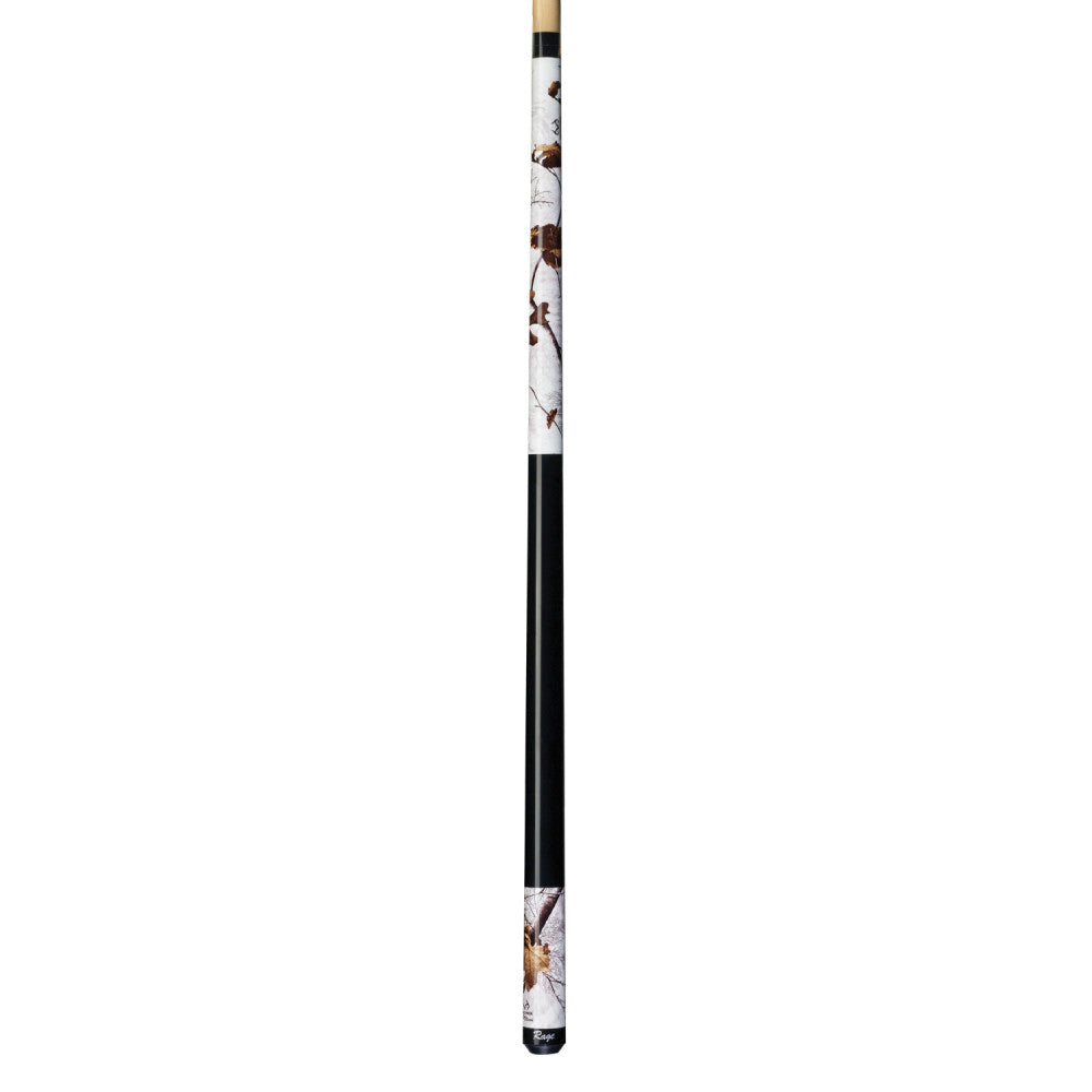 Full view of the short pool cue with snow camo design