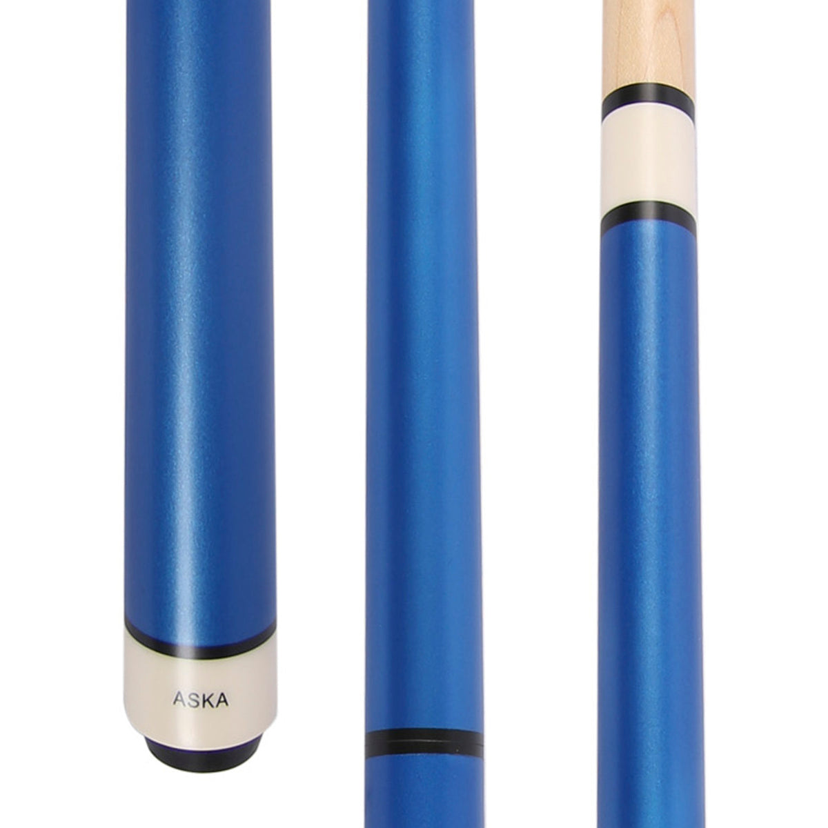 ASKA JBC matte blue jump break cue close-up with joint. JBCH25BLU