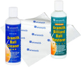 Aramith Bundle of 3 Items Billiard Ball Cleaner, Billiard Ball Restorer 8.4 fl.oz. Bottles & Aramith Microfibre Cloth