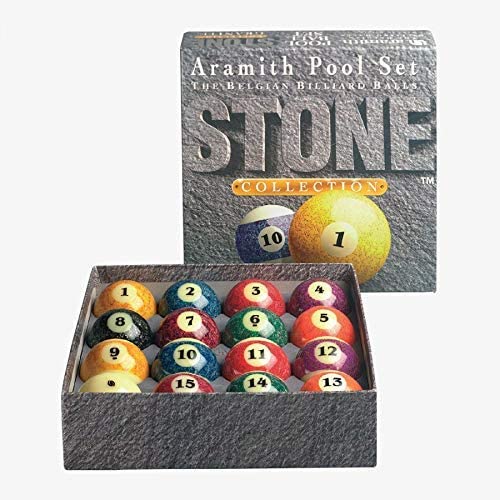 Full Aramith Stone Collection billiard ball set, showing all granite-patterned balls arranged together.