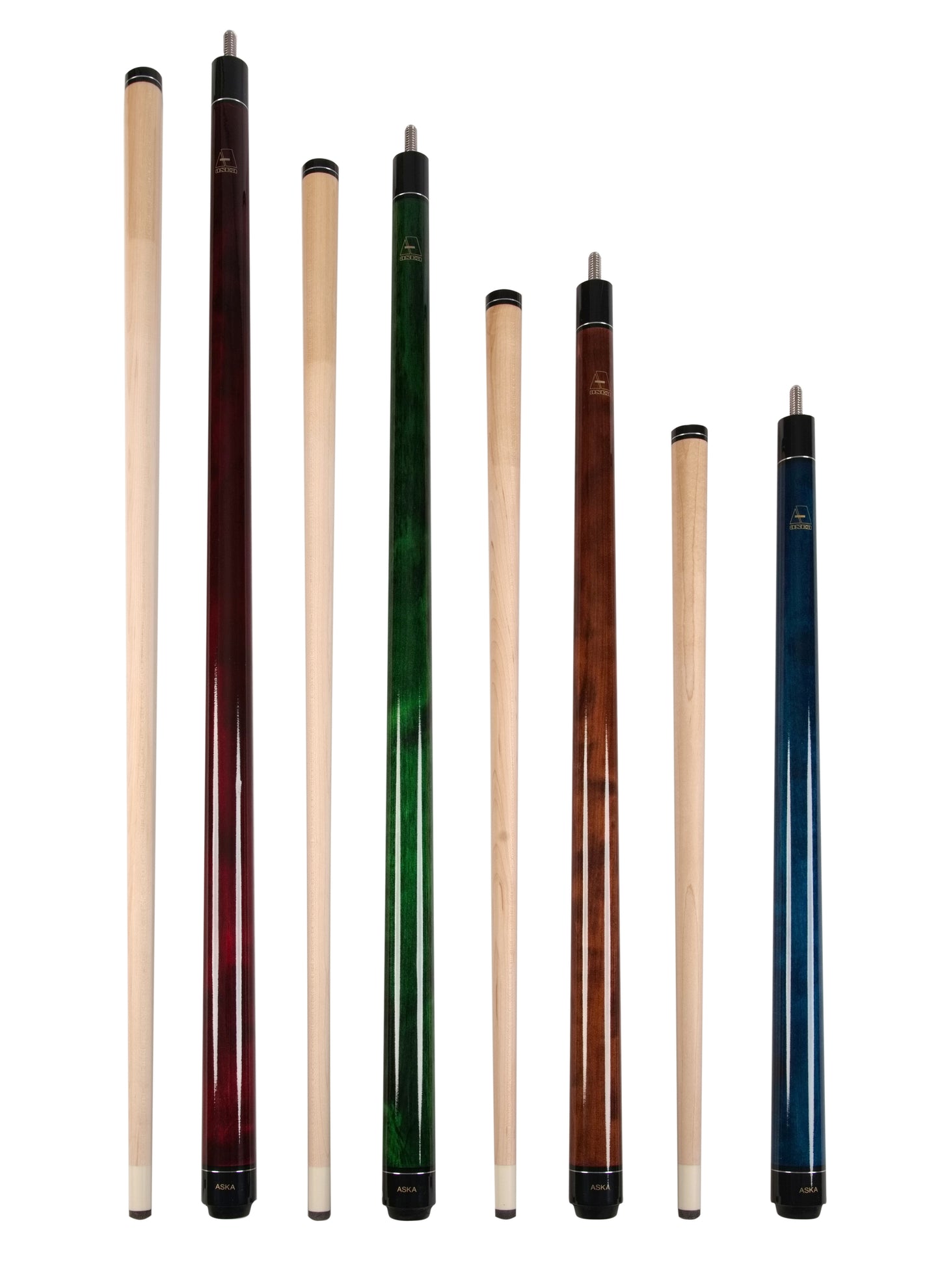 Set of Aska Mixed Length Cues LS, Canadian Hard Rock Maple Billiard Pool Cue Sticks, Short, Kids Cues, LS4N