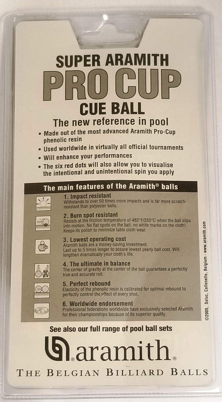 Aramith 2-1/4" Regulation Size Billiard/Pool Ball, Super Aramith Pro Cup Cue Ball with 6 Red Dots