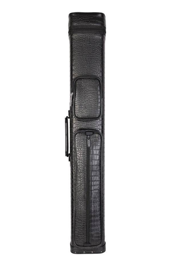 ASKA 3x5 billiard cue case with textured black exterior and zippered pockets. C35S