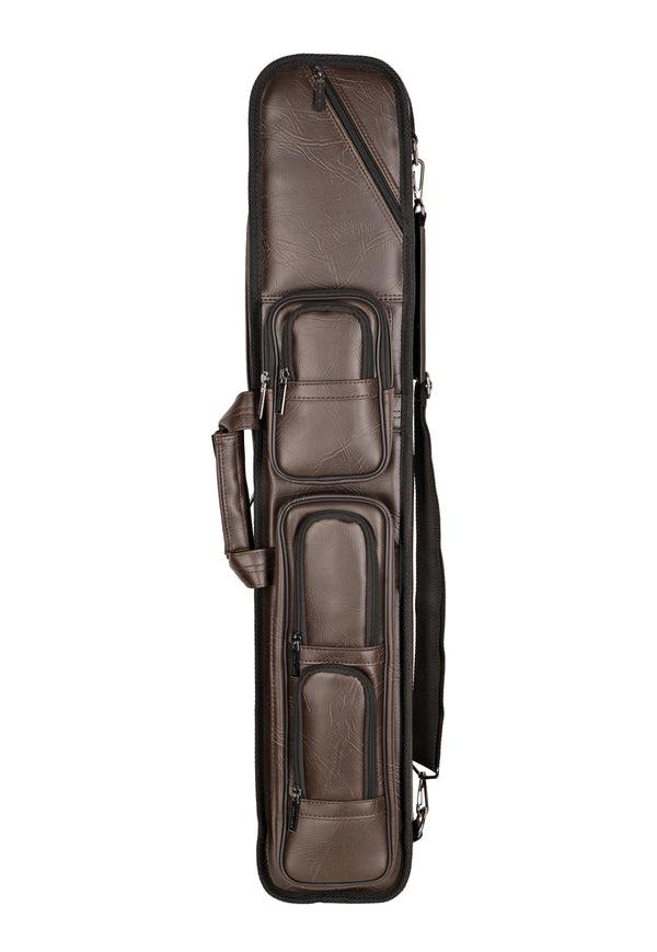 ASKA Soft Leatherette 4B8S pool cue case in brown with exterior pockets. LS48BRN