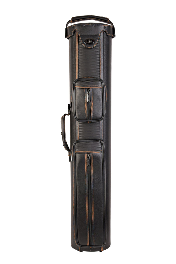 ASKA Hard 3x5 Pool Cue Case, black with brown stitching and carrying handle. C35P