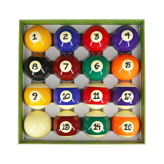Aska Billiards Grade A Pool Boston Numbered Balls Set, 16 Balls Including a Cue Ball, 2 1/4 inch, PB17