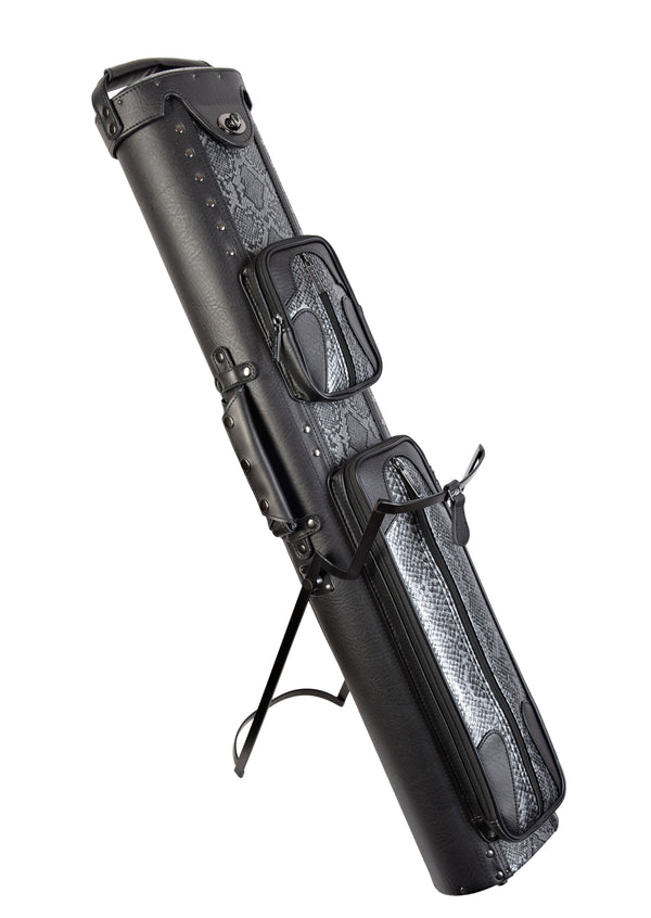 ASKA 4x8 Black Oval Pool Cue Case with Snake Design and Stand C48P